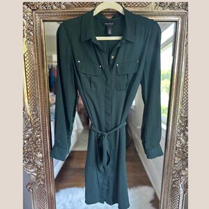 White House Black Market Forest Green Button Down Shirt Dress Size 2